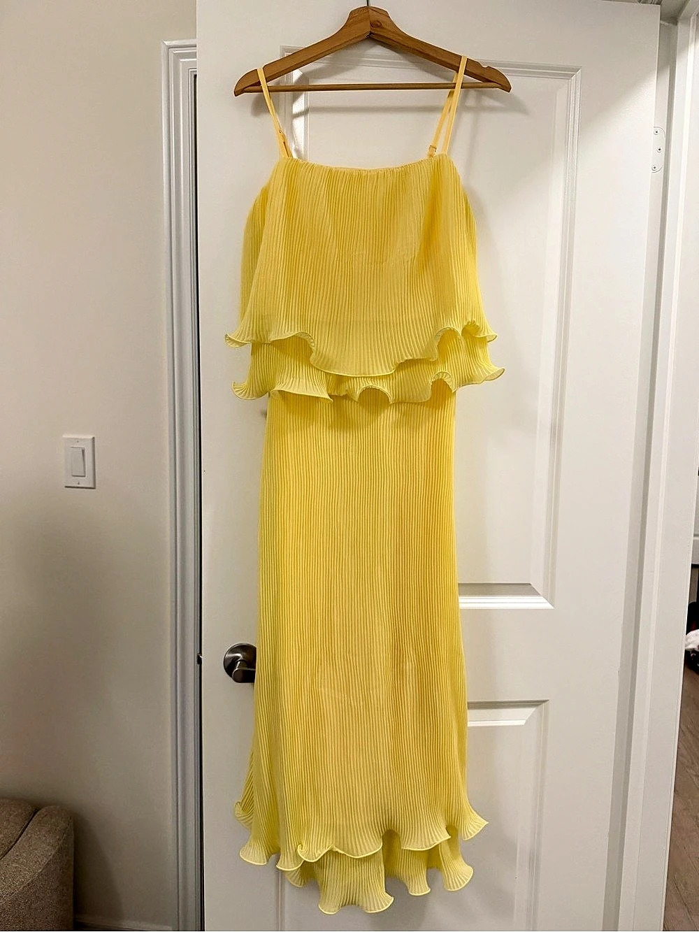 Yellow Pleated Ruffle Dress